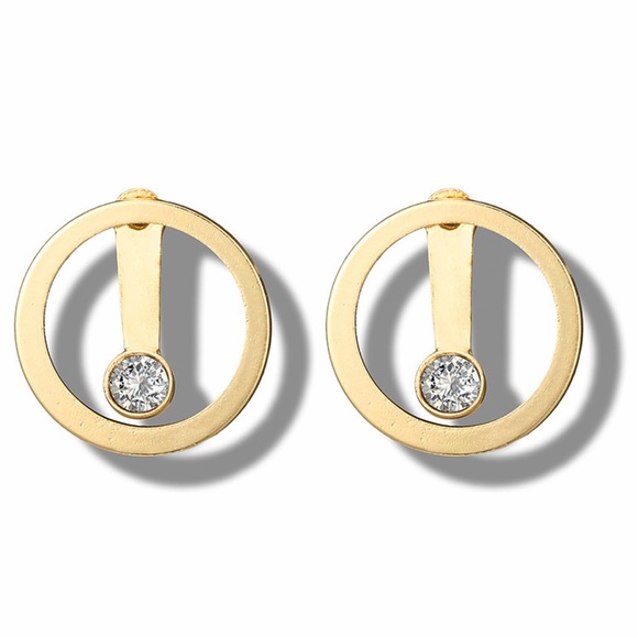 Floating CZ Gold Hollow Circle Stud Earrings - Picture 3 of 8